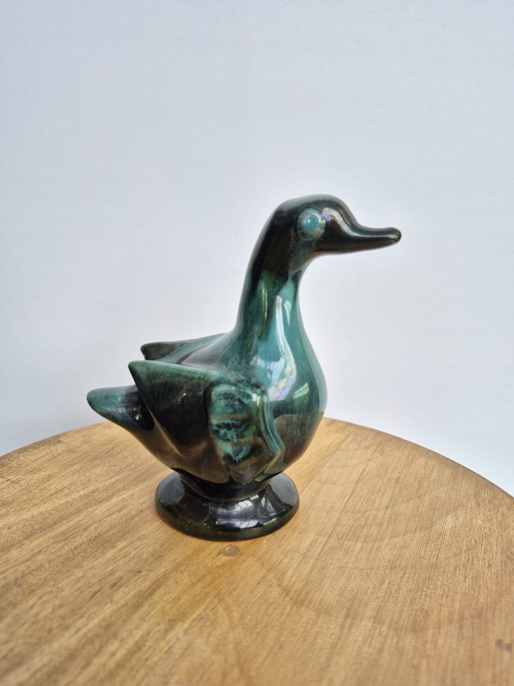 Vintage Blue Mountain Pottery Duck Figurine - Classic Green Drip Glaze - Mint